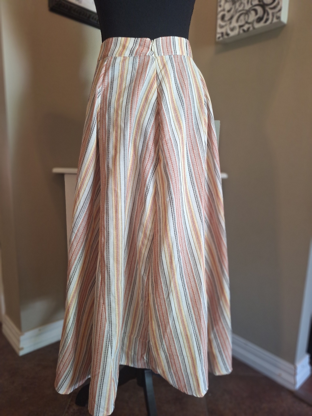 NWT Easel Boho 100% Cotton Striped A-Line Midi Skirt in Rust and Cream M